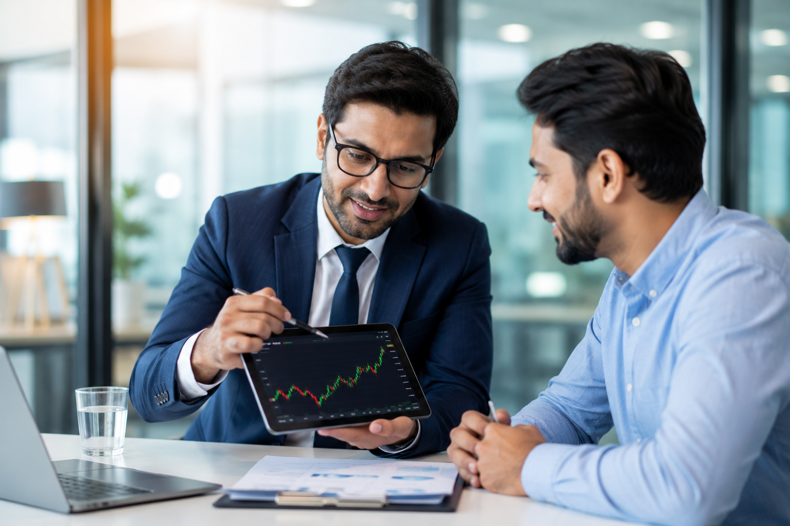 Research Analyst explaining charts